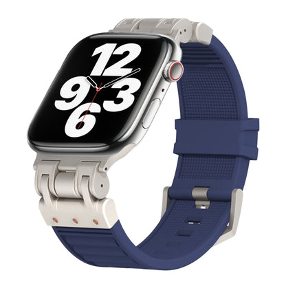 For Apple Watch Series 7 45mm Metal Mecha Plaid Silicone Watch Band(Midnight Blue) by bashfashion