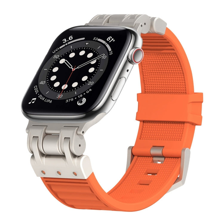 For Apple Watch Series 6 44mm Metal Mecha Plaid Silicone Watch Band(Orange) by bashfashion