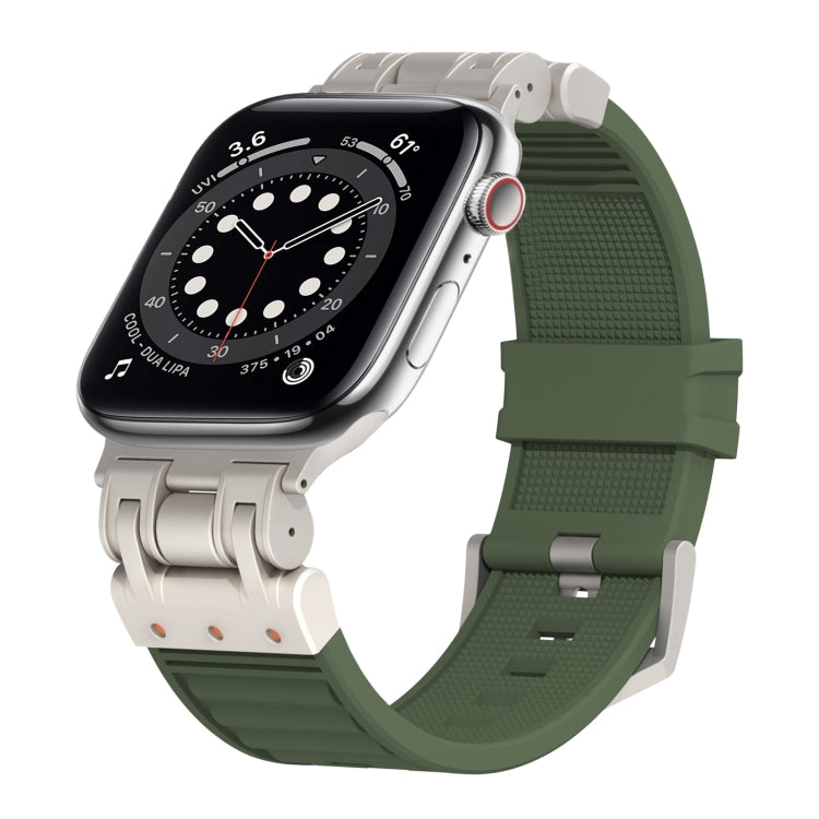 For Apple Watch Series 6 44mm Metal Mecha Plaid Silicone Watch Band(Forest Green) by bashfashion