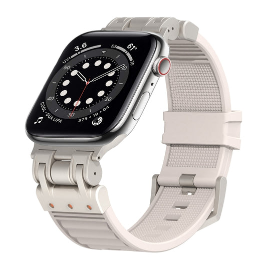 For Apple Watch Series 6 44mm Metal Mecha Plaid Silicone Watch Band(Starlight) by bashfashion