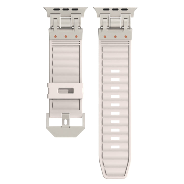 For Apple Watch Series 6 44mm Metal Mecha Plaid Silicone Watch Band(Starlight) by bashfashion