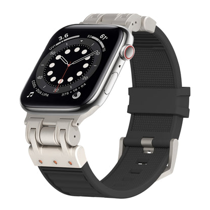 For Apple Watch Series 6 44mm Metal Mecha Plaid Silicone Watch Band(Black) by bashfashion