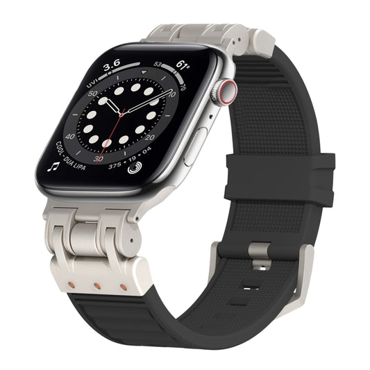 For Apple Watch Series 6 44mm Metal Mecha Plaid Silicone Watch Band(Black) by bashfashion