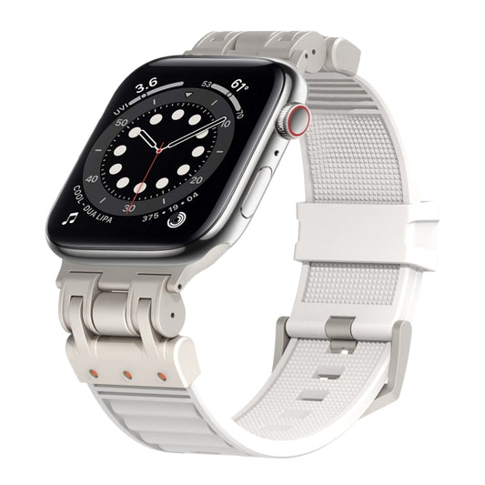 For Apple Watch Series 6 44mm Metal Mecha Plaid Silicone Watch Band(White) by bashfashion