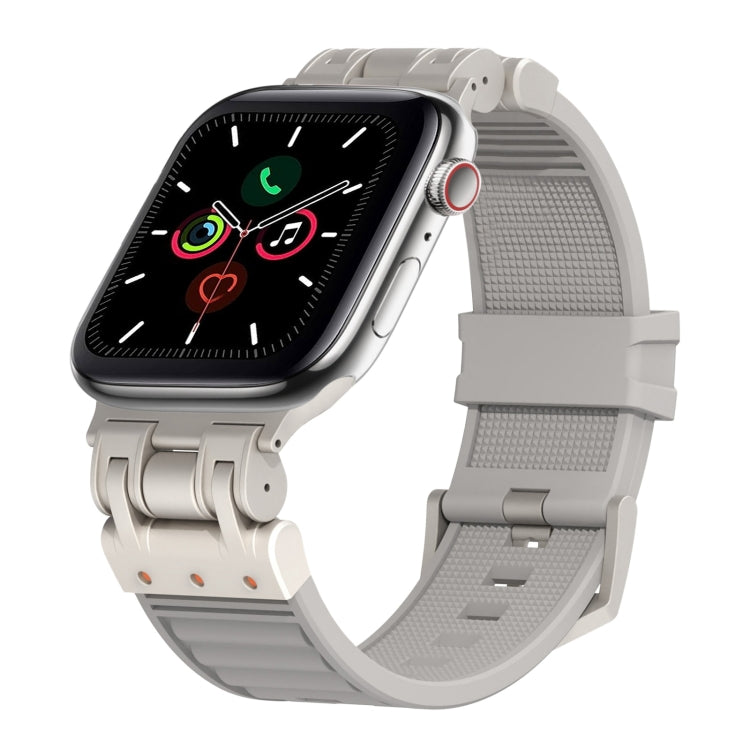 For Apple Watch Series 5 44mm Metal Mecha Plaid Silicone Watch Band(Cloud Gray) by bashfashion