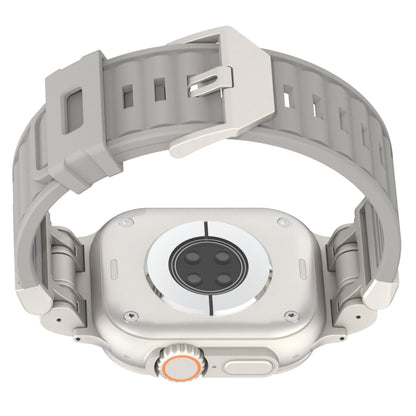 For Apple Watch Series 5 44mm Metal Mecha Plaid Silicone Watch Band(Cloud Gray) by bashfashion