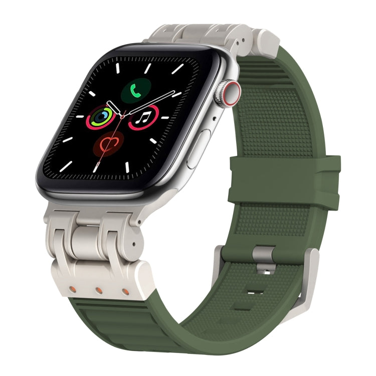 For Apple Watch Series 5 44mm Metal Mecha Plaid Silicone Watch Band(Forest Green) by bashfashion