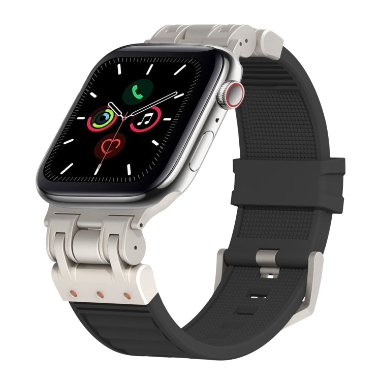 For Apple Watch Series 5 44mm Metal Mecha Plaid Silicone Watch Band(Black) by bashfashion