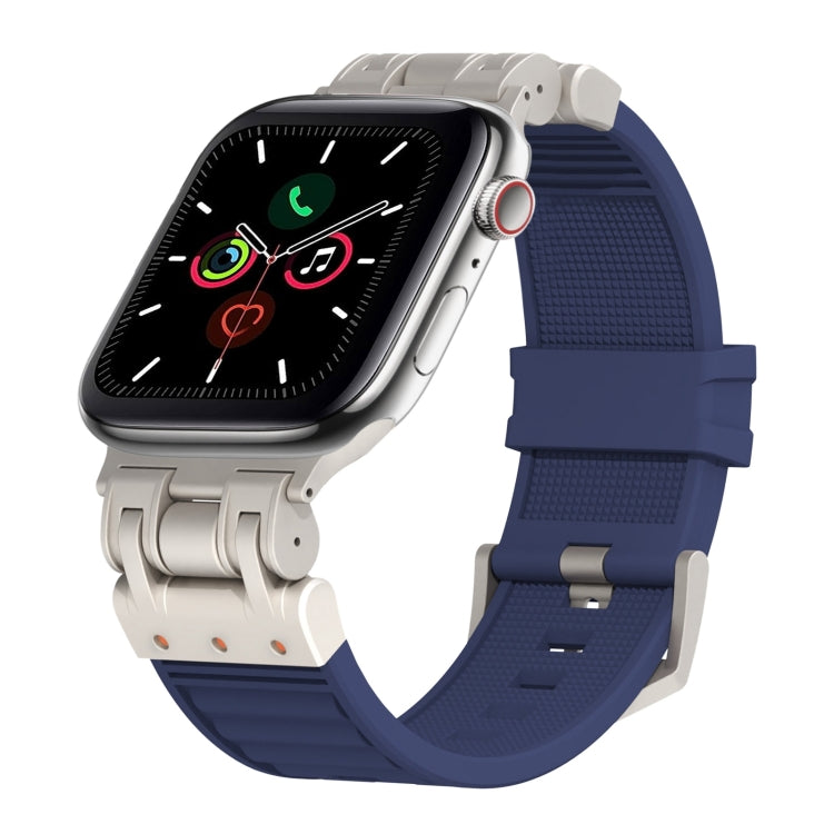 For Apple Watch Series 5 44mm Metal Mecha Plaid Silicone Watch Band(Midnight Blue) by bashfashion