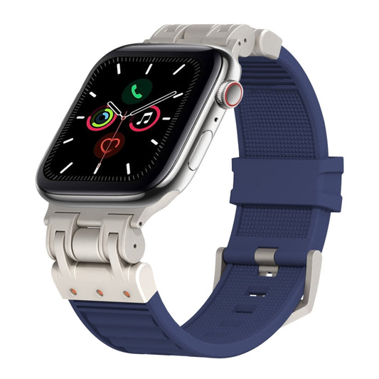 For Apple Watch Series 5 44mm Metal Mecha Plaid Silicone Watch Band(Midnight Blue) by bashfashion