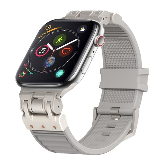 For Apple Watch Series 4 44mm Metal Mecha Plaid Silicone Watch Band(Cloud Gray) by bashfashion