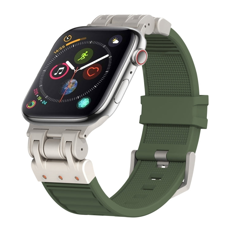For Apple Watch Series 4 44mm Metal Mecha Plaid Silicone Watch Band(Forest Green) by bashfashion