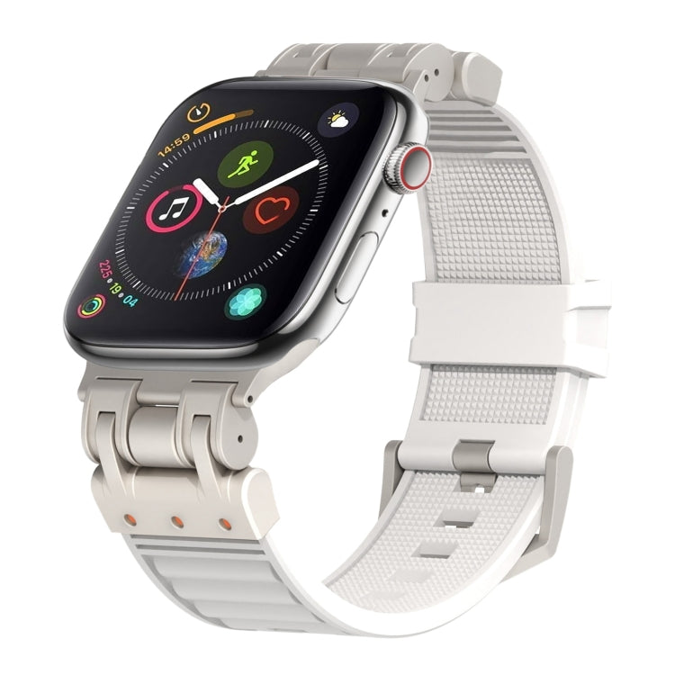 For Apple Watch Series 4 44mm Metal Mecha Plaid Silicone Watch Band(White) by bashfashion