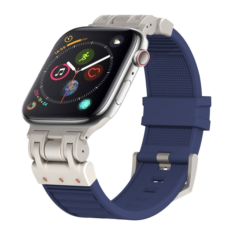 For Apple Watch Series 4 44mm Metal Mecha Plaid Silicone Watch Band(Midnight Blue) by bashfashion