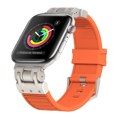 For Apple Watch Series 3 42mm Metal Mecha Plaid Silicone Watch Band(Orange) by bashfashion