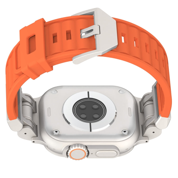 For Apple Watch Series 3 42mm Metal Mecha Plaid Silicone Watch Band(Orange) by bashfashion