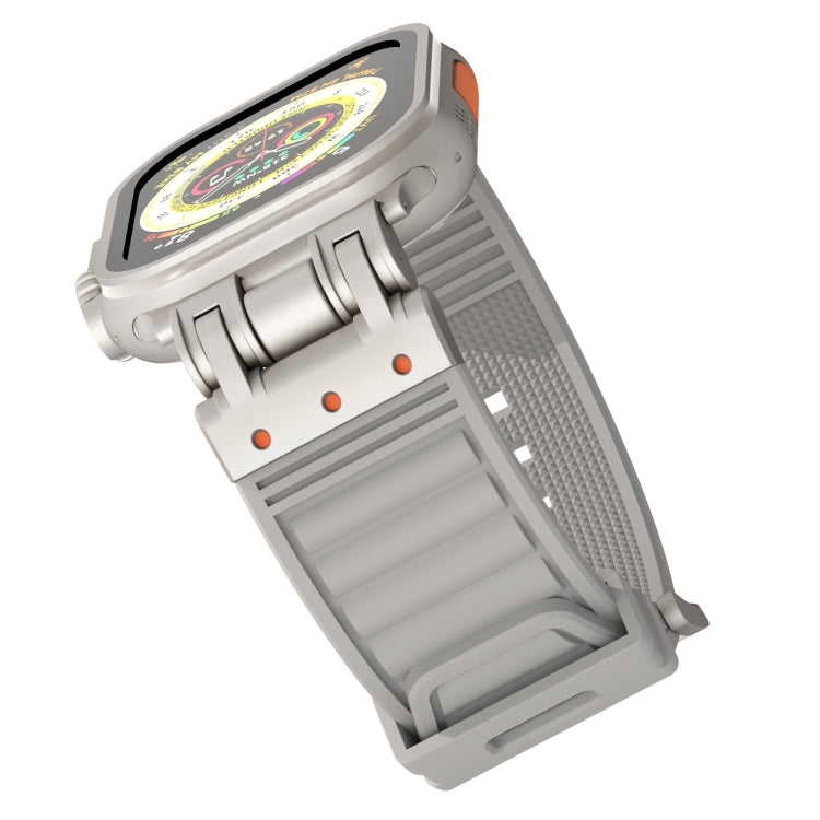 For Apple Watch Series 3 42mm Metal Mecha Plaid Silicone Watch Band(Cloud Gray) by bashfashion