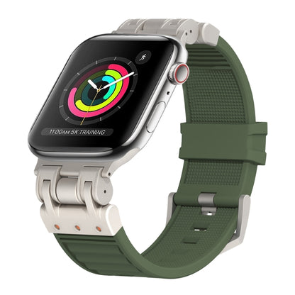 For Apple Watch Series 3 42mm Metal Mecha Plaid Silicone Watch Band(Forest Green) by bashfashion