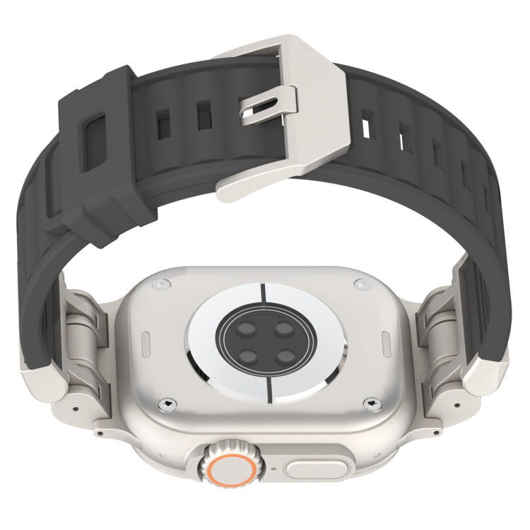 For Apple Watch Series 3 42mm Metal Mecha Plaid Silicone Watch Band(Dark Gray) by bashfashion