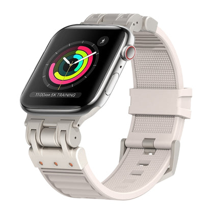 For Apple Watch Series 3 42mm Metal Mecha Plaid Silicone Watch Band(Starlight) by bashfashion
