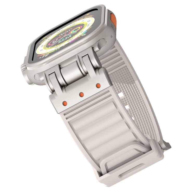 For Apple Watch Series 3 42mm Metal Mecha Plaid Silicone Watch Band(Starlight) by bashfashion