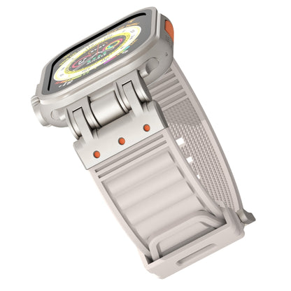 For Apple Watch Series 3 42mm Metal Mecha Plaid Silicone Watch Band(Starlight) by bashfashion