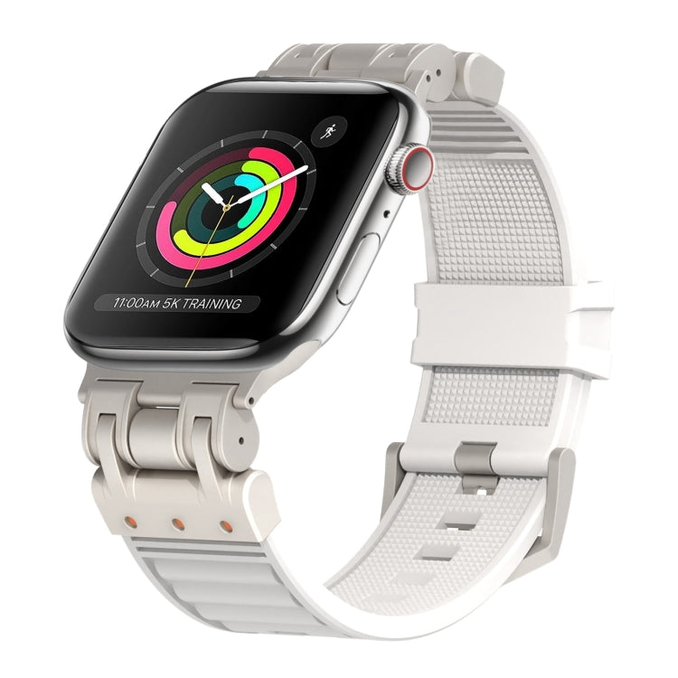 For Apple Watch Series 3 42mm Metal Mecha Plaid Silicone Watch Band(White) by bashfashion