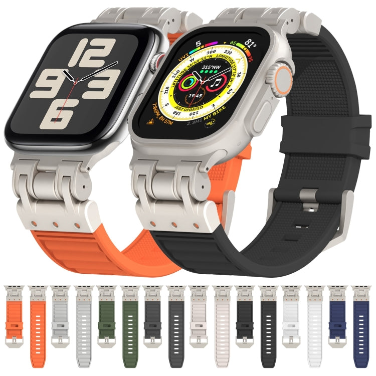 For Apple Watch Series 9 45mm Metal Mecha Plaid Silicone Watch Band(White) by bashfashion