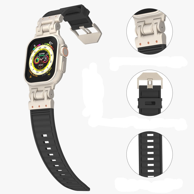 For Apple Watch Series 9 45mm Metal Mecha Plaid Silicone Watch Band(Black) by bashfashion