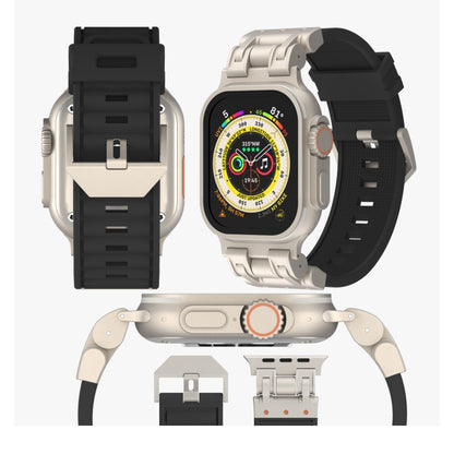 For Apple Watch Series 4 44mm Metal Mecha Plaid Silicone Watch Band(Starlight) by bashfashion