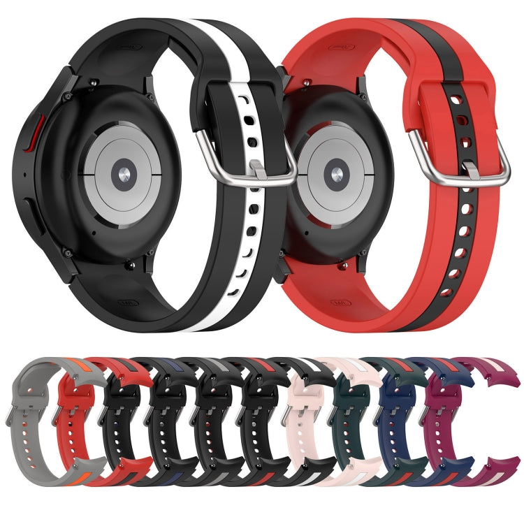 For Samsung Galaxy Watch 7 40 / 44mm Two Color Stripe Silicone Watch Band(Black Red) by bashfashion