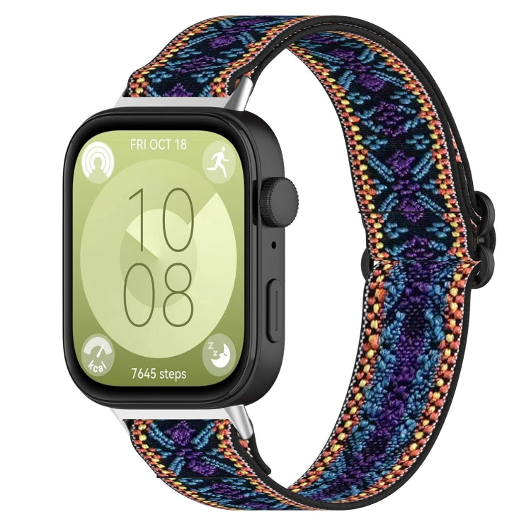 For Huawei Watch Fit 3 Ethnic Style Elastic Nylon Watch Band(Blue Purple) by bashfashion