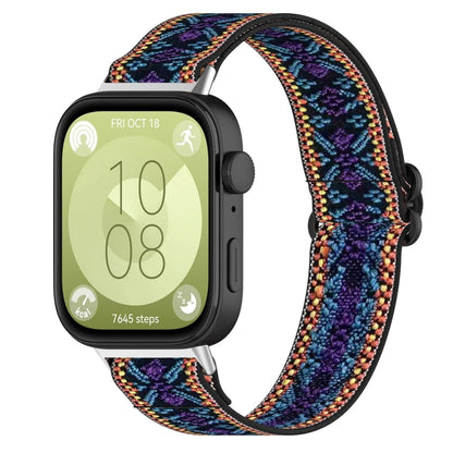 For Huawei Watch Fit 3 Ethnic Style Elastic Nylon Watch Band(Blue Purple) by bashfashion