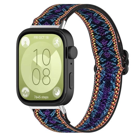 For Huawei Watch Fit 3 Ethnic Style Elastic Nylon Watch Band(Blue Purple) by bashfashion