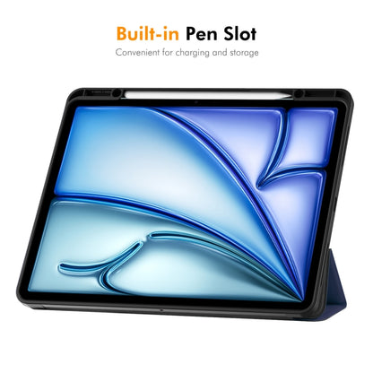 For iPad Air 13 2025 / 2024 ENKAY Tri-fold Custer Texture TPU Leather Smart Tablet Case with Pen Slot(Black) by ENKAY