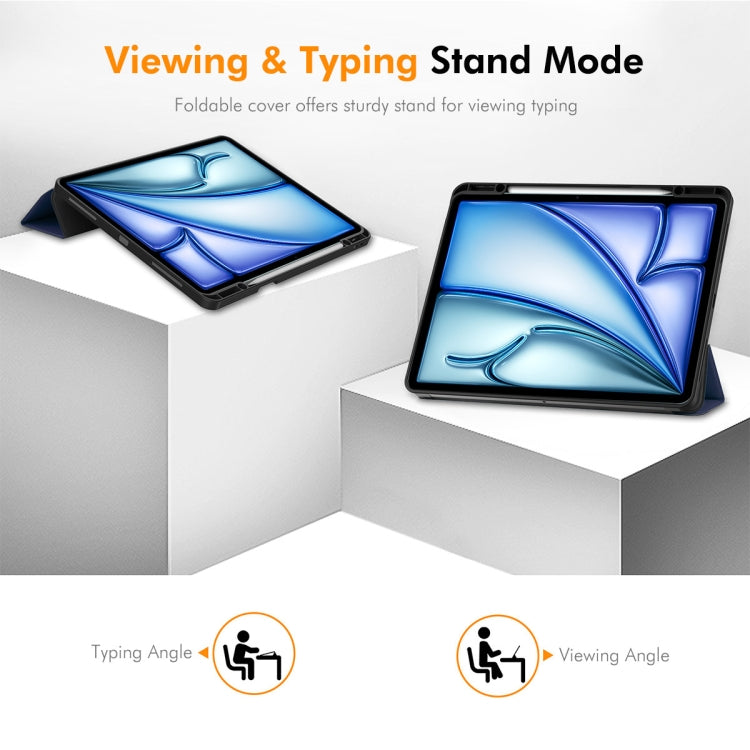 For iPad Air 13 2025 / 2024 ENKAY Tri-fold Custer Texture TPU Leather Smart Tablet Case with Pen Slot(Dark Blue) by ENKAY