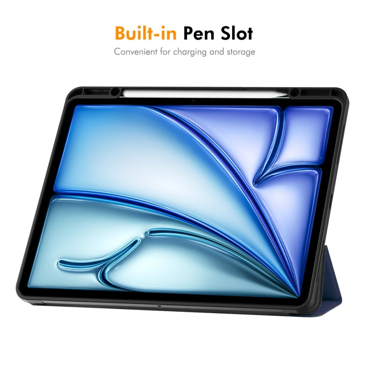 For iPad Air 13 2025 / 2024 ENKAY Tri-fold Custer Texture TPU Leather Smart Tablet Case with Pen Slot(Dark Blue) by ENKAY