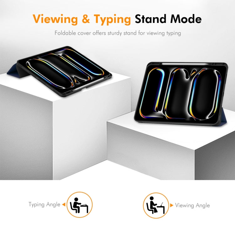 For iPad Pro 13 2025 / 2024 ENKAY Tri-fold Custer Texture TPU Leather Smart Tablet Case with Pen Slot(Dark Blue) by ENKAY