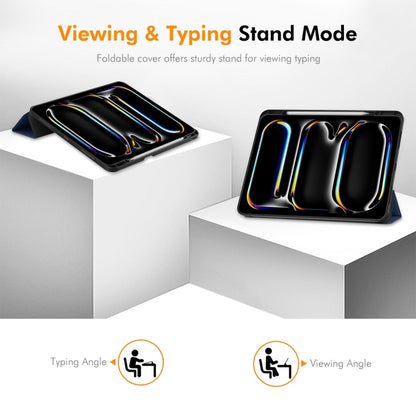 For iPad Pro 13 2025 / 2024 ENKAY Tri-fold Custer Texture TPU Leather Smart Tablet Case with Pen Slot(Dark Green) by ENKAY