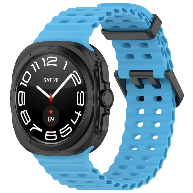 For Samsung Galaxy Watch Ultra 47mm Ocean Hole Dual Buckle Silicone Watch Band(Sky Blue) by bashfashion