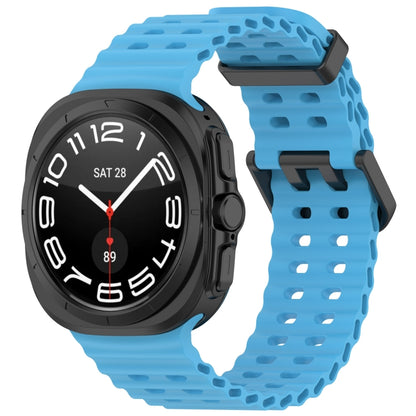 For Samsung Galaxy Watch Ultra 47mm Ocean Hole Dual Buckle Silicone Watch Band(Sky Blue) by bashfashion