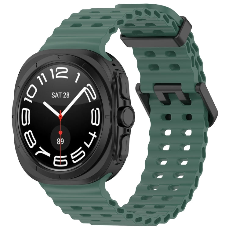 For Samsung Galaxy Watch Ultra 47mm Ocean Hole Dual Buckle Silicone Watch Band(Dark Green) by bashfashion
