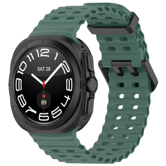 For Samsung Galaxy Watch Ultra 47mm Ocean Hole Dual Buckle Silicone Watch Band(Dark Green) by bashfashion