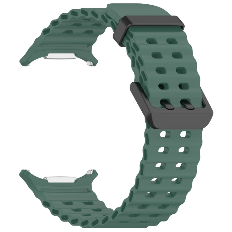 For Samsung Galaxy Watch Ultra 47mm Ocean Hole Dual Buckle Silicone Watch Band(Dark Green) by bashfashion