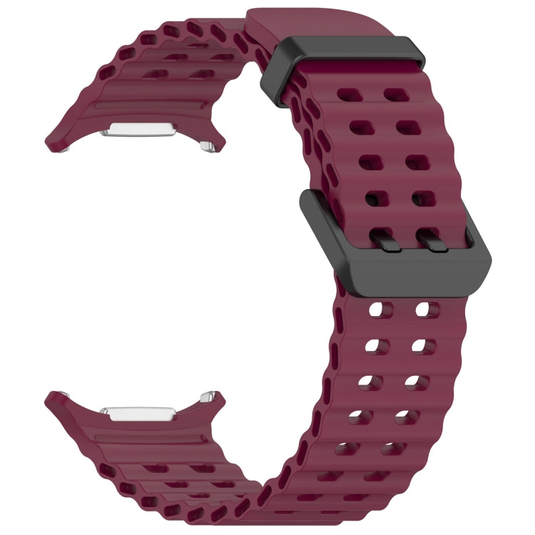 For Samsung Galaxy Watch Ultra 47mm Ocean Hole Dual Buckle Silicone Watch Band(Wine Red) by bashfashion