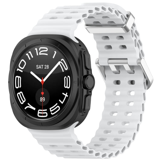 For Samsung Galaxy Watch Ultra 47mm Ocean Hole Dual Buckle Silicone Watch Band(White) by bashfashion