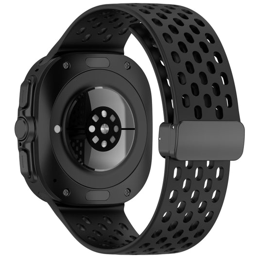 For Samsung Galaxy Watch Ultra 47mm Hole Style Magnetic Folding Buckle Silicone Watch Band(Black) by bashfashion