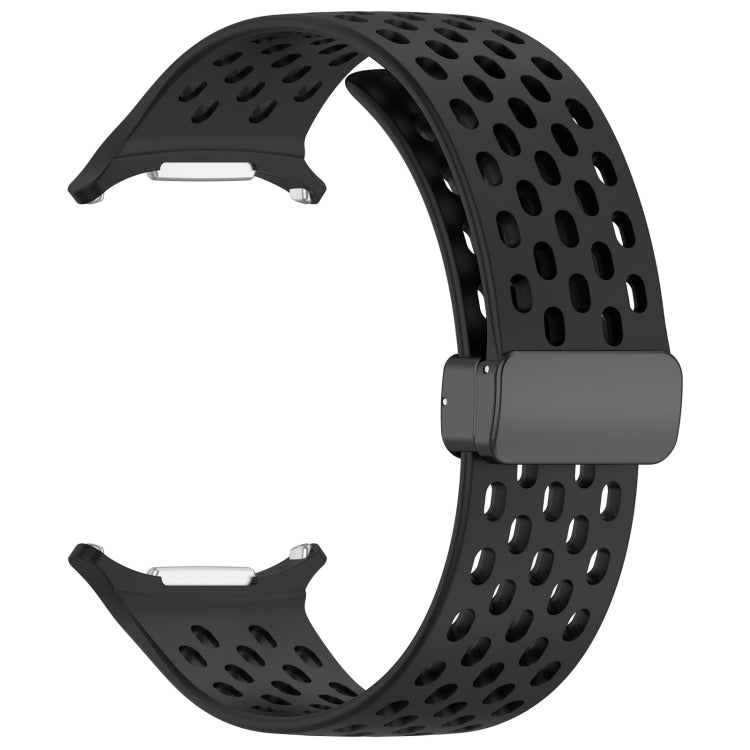 For Samsung Galaxy Watch Ultra 47mm Hole Style Magnetic Folding Buckle Silicone Watch Band(Black) by bashfashion