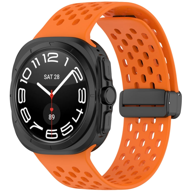 For Samsung Galaxy Watch Ultra 47mm Hole Style Magnetic Folding Buckle Silicone Watch Band(Orange) by bashfashion