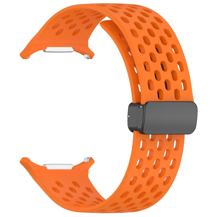 For Samsung Galaxy Watch Ultra 47mm Hole Style Magnetic Folding Buckle Silicone Watch Band(Orange) by bashfashion